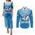 Custom Gulf Isou Rugby Couples Matching Puletasi Dress and Long Sleeve Button Shirts Papua New Guinea Polynesian Tattoo LT03 Blue - Polynesian Pride