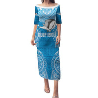 Custom Gulf Isou Rugby Puletasi Papua New Guinea Polynesian Tattoo LT03 Long Dress Blue - Polynesian Pride