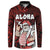 Hawaii Aloha Santa Claus Funny Polynesian Tattoo Button Sweatshirt Red Color