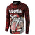 Hawaii Aloha Santa Claus Funny Polynesian Tattoo Button Sweatshirt Red Color