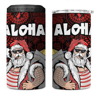 Hawaii Aloha Santa Claus Funny Polynesian Tattoo 4 in 1 Can Cooler Tumbler Red Color