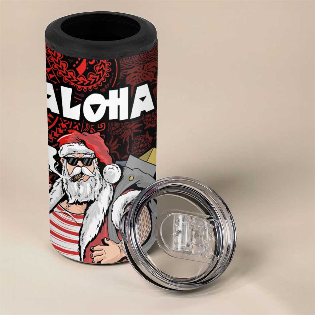 Hawaii Aloha Santa Claus Funny Polynesian Tattoo 4 in 1 Can Cooler Tumbler Red Color
