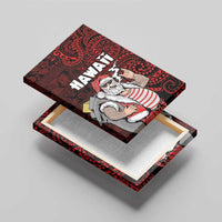 Hawaii Aloha Santa Claus Funny Polynesian Tattoo Canvas Wall Art Red Color