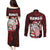 Hawaii Aloha Santa Claus Funny Polynesian Tattoo Couples Matching Puletasi and Long Sleeve Button Shirt Red Color