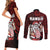 Hawaii Aloha Santa Claus Funny Polynesian Tattoo Couples Matching Short Sleeve Bodycon Dress and Long Sleeve Button Shirt Red Color