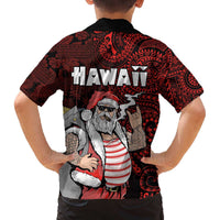Hawaii Aloha Santa Claus Funny Polynesian Tattoo Family Matching Off The Shoulder Long Sleeve Dress and Hawaiian Shirt Red Color LT03 - Polynesian Pride