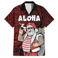 Hawaii Aloha Santa Claus Funny Polynesian Tattoo Family Matching Tank Maxi Dress and Hawaiian Shirt Red Color LT03 Dad's Shirt - Short Sleeve Red - Polynesian Pride