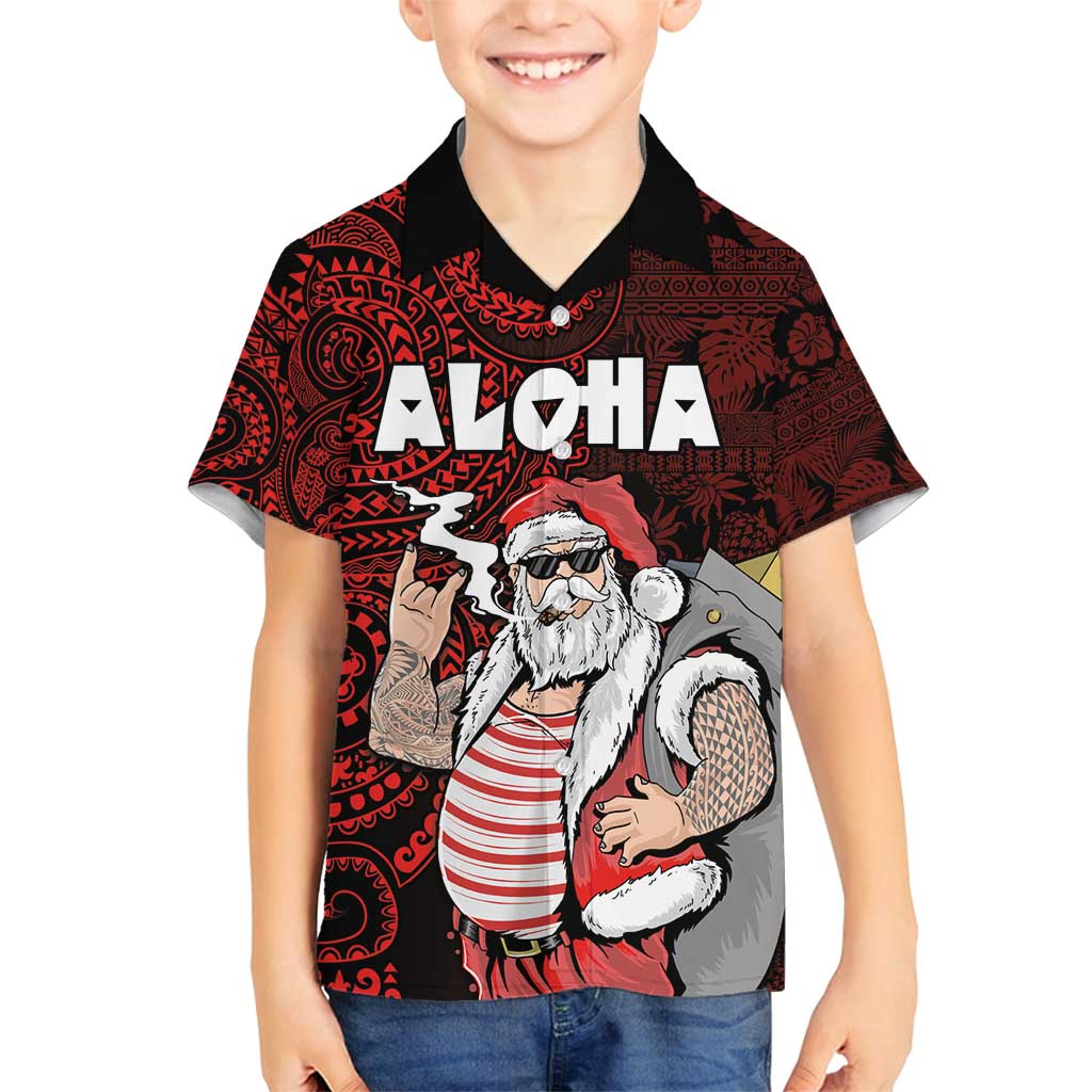 Hawaii Aloha Santa Claus Funny Polynesian Tattoo Family Matching Tank Maxi Dress and Hawaiian Shirt Red Color LT03 Son's Shirt Red - Polynesian Pride