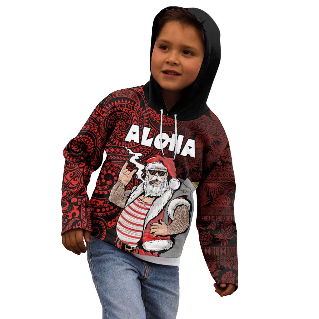 Hawaii Aloha Santa Claus Funny Polynesian Tattoo Kid Hoodie Red Color