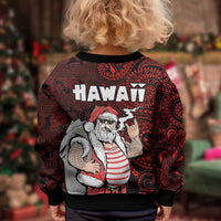Hawaii Aloha Santa Claus Funny Polynesian Tattoo Kid Ugly Christmas Sweater Red Color