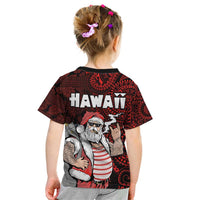 Hawaii Aloha Santa Claus Funny Polynesian Tattoo Kid T Shirt Red Color