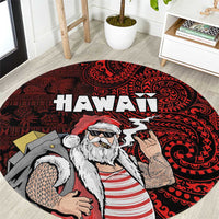 Hawaii Aloha Santa Claus Funny Polynesian Tattoo Round Carpet Red Color LT03 Red - Polynesian Pride