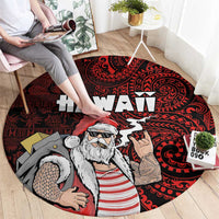 Hawaii Aloha Santa Claus Funny Polynesian Tattoo Round Carpet Red Color LT03 - Polynesian Pride