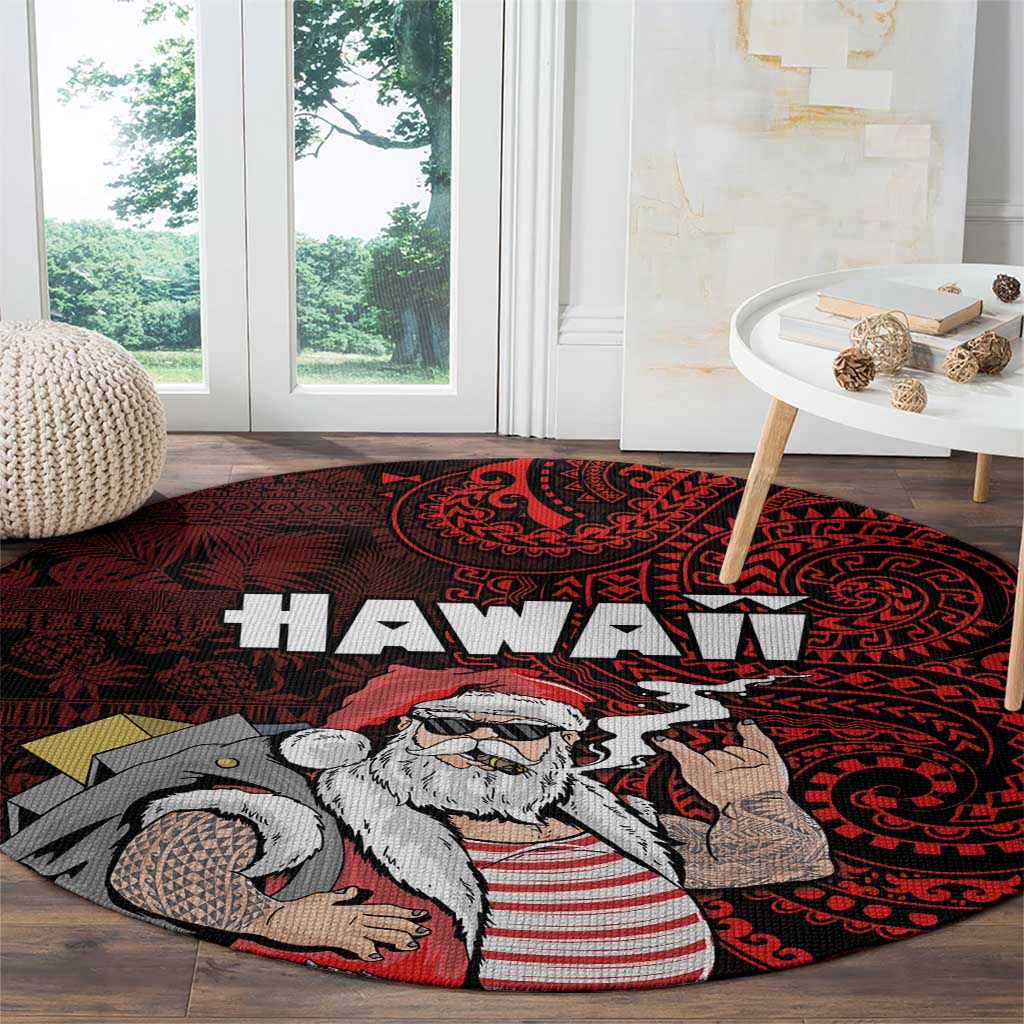 Hawaii Aloha Santa Claus Funny Polynesian Tattoo Round Carpet Red Color LT03 - Polynesian Pride