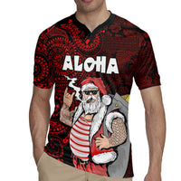 Hawaii Aloha Santa Claus Funny Polynesian Tattoo Rugby Jersey Red Color