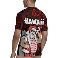 Hawaii Aloha Santa Claus Funny Polynesian Tattoo Rugby Jersey Red Color