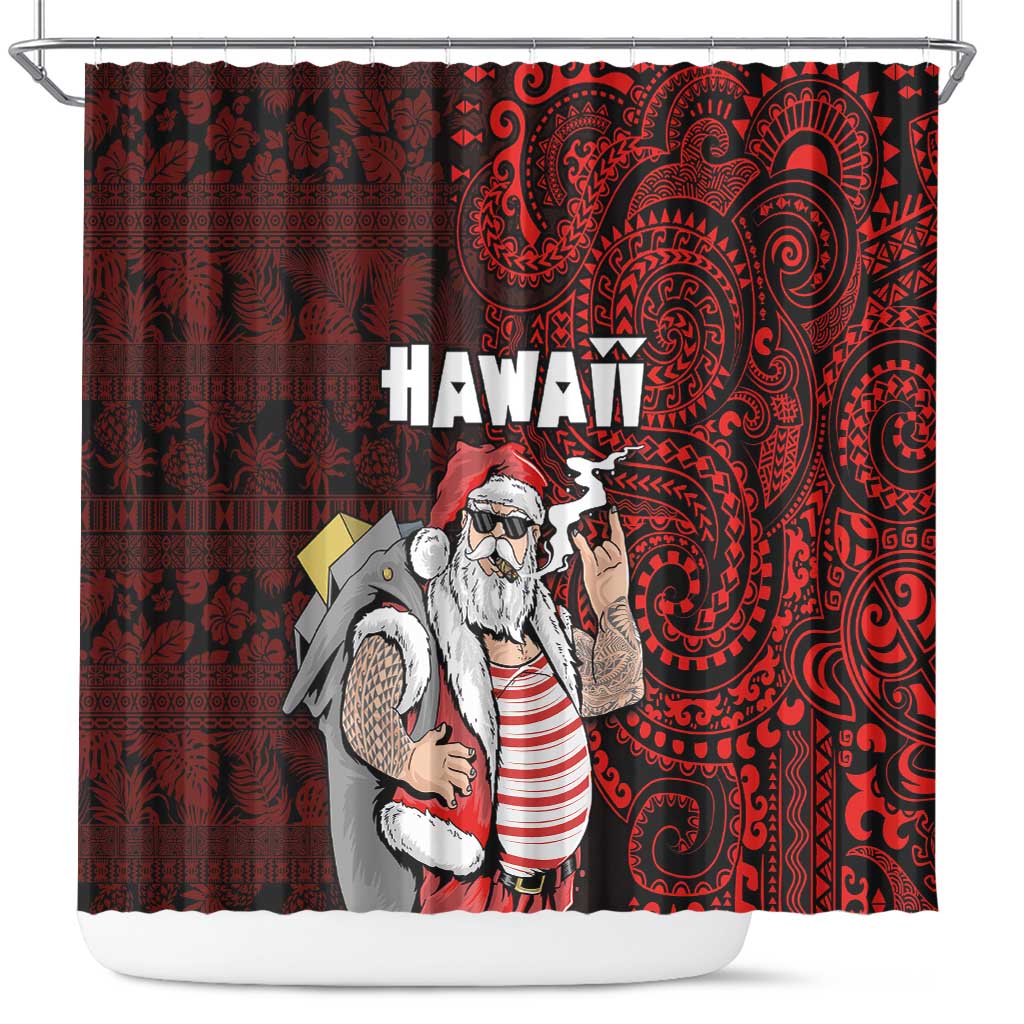 Hawaii Aloha Santa Claus Funny Polynesian Tattoo Shower Curtain Red Color LT03 Red - Polynesian Pride