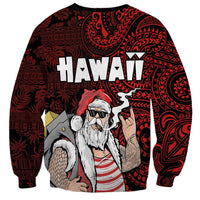 Hawaii Aloha Santa Claus Funny Polynesian Tattoo Sweatshirt Red Color