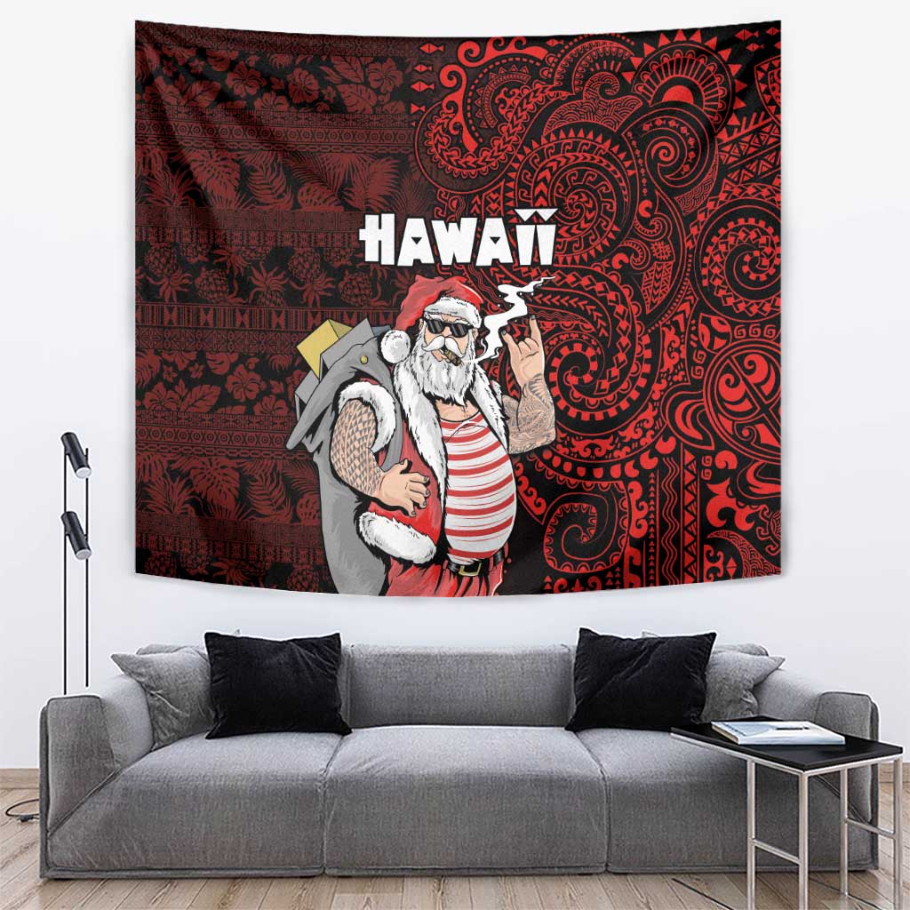Hawaii Aloha Santa Claus Funny Polynesian Tattoo Tapestry Red Color LT03 Red - Polynesian Pride