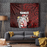 Hawaii Aloha Santa Claus Funny Polynesian Tattoo Tapestry Red Color