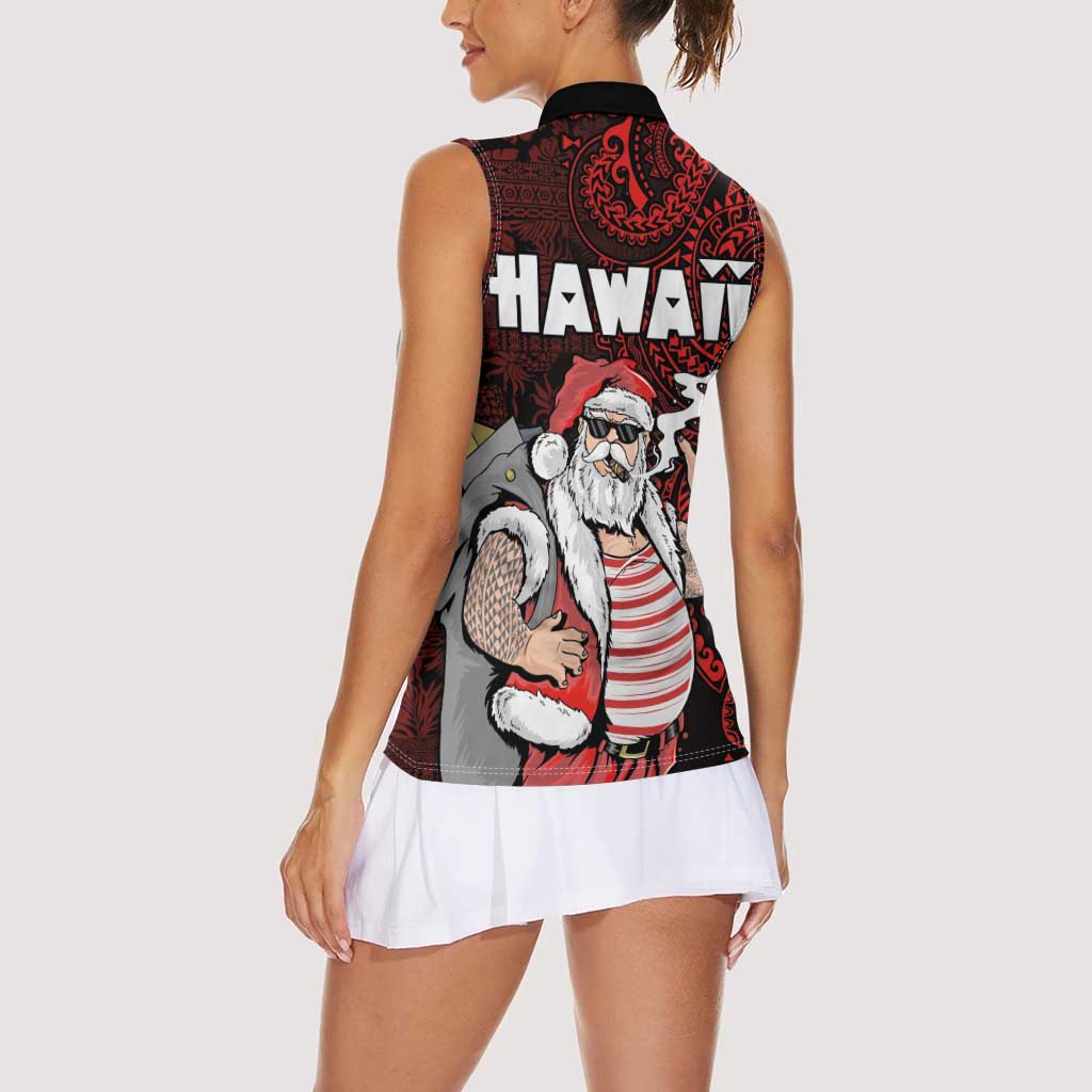 Hawaii Aloha Santa Claus Funny Polynesian Tattoo Women Sleeveless Polo Shirt Red Color
