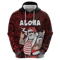 Hawaii Aloha Santa Claus Funny Polynesian Tattoo Zip Hoodie Red Color