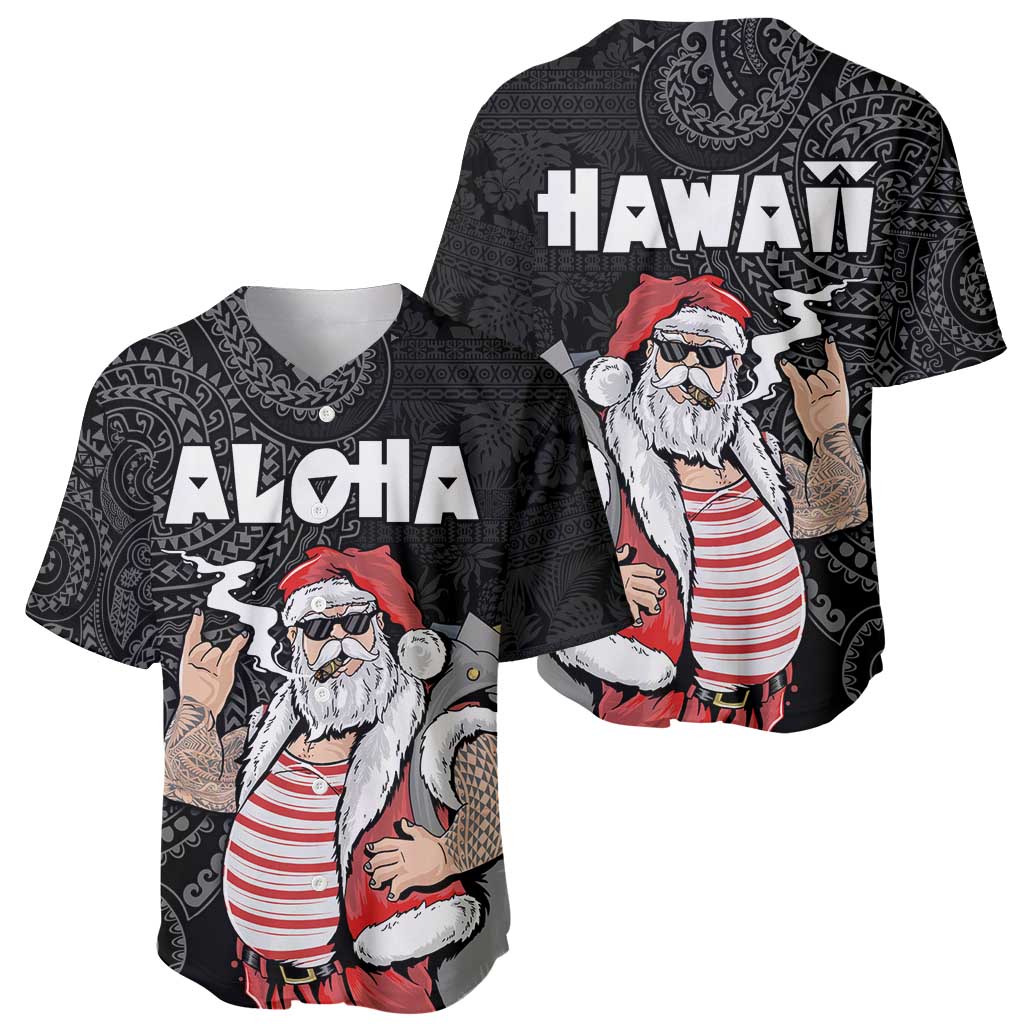 Hawaii Aloha Santa Claus Funny Polynesian Tattoo Baseball Jersey Black Color LT03 - Polynesian Pride