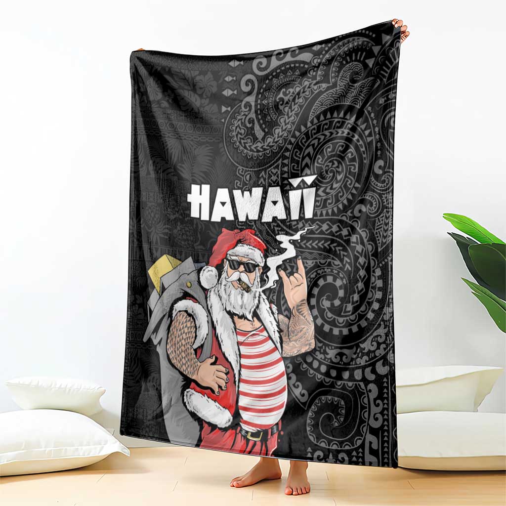 Hawaii Aloha Santa Claus Funny Polynesian Tattoo Blanket Black Color LT03 - Polynesian Pride