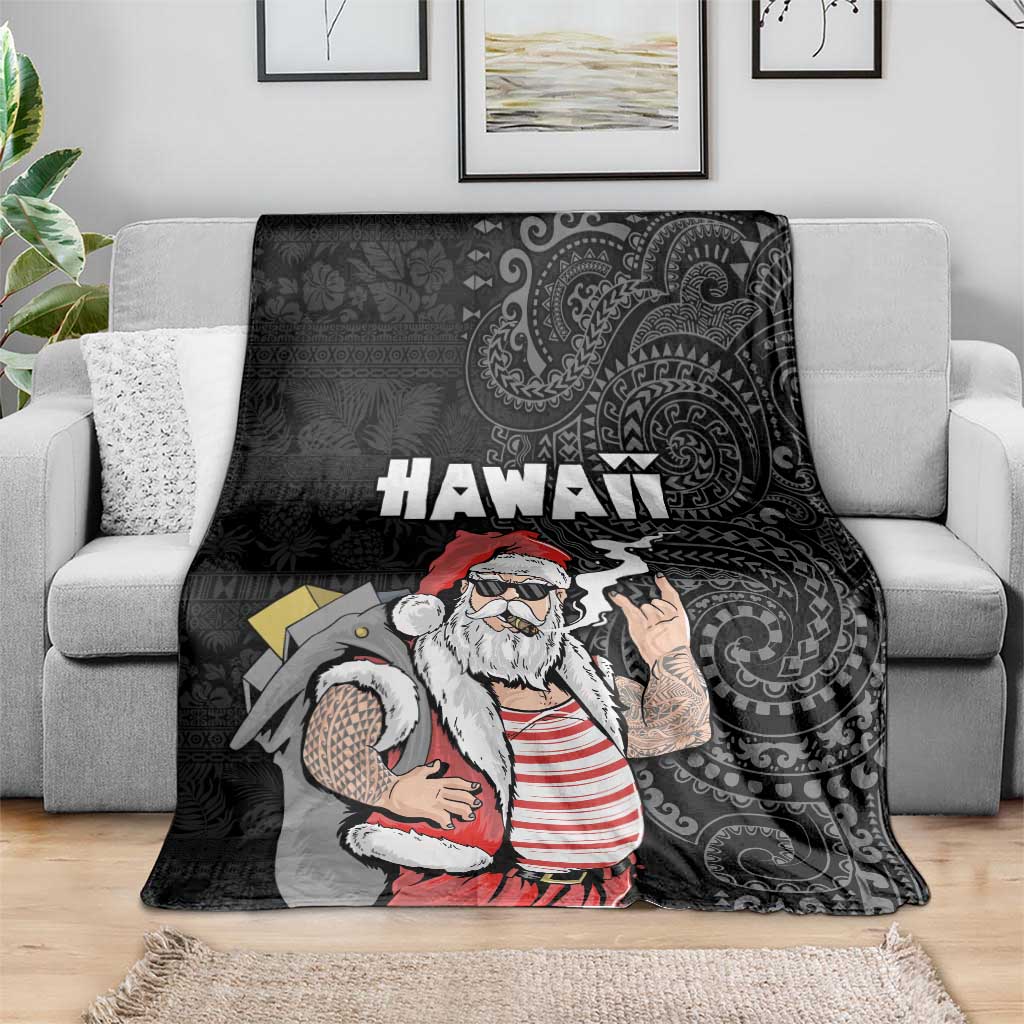 Hawaii Aloha Santa Claus Funny Polynesian Tattoo Blanket Black Color LT03 - Polynesian Pride