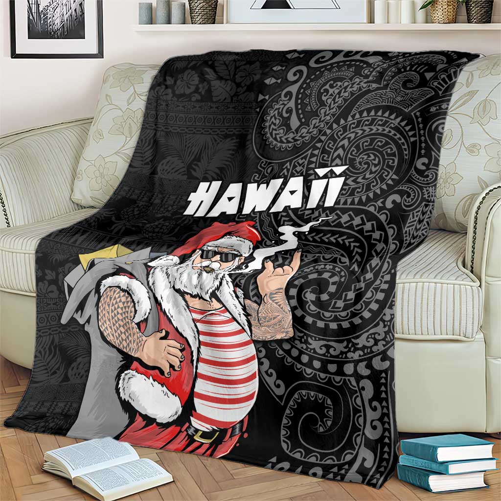 Hawaii Aloha Santa Claus Funny Polynesian Tattoo Blanket Black Color LT03 - Polynesian Pride