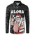 Hawaii Aloha Santa Claus Funny Polynesian Tattoo Button Sweatshirt Black Color