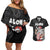 Hawaii Aloha Santa Claus Funny Polynesian Tattoo Couples Matching Off Shoulder Short Dress and Hawaiian Shirt Black Color