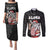 Hawaii Aloha Santa Claus Funny Polynesian Tattoo Couples Matching Puletasi and Long Sleeve Button Shirt Black Color