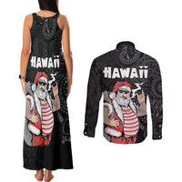Hawaii Aloha Santa Claus Funny Polynesian Tattoo Couples Matching Tank Maxi Dress and Long Sleeve Button Shirt Black Color LT03 - Polynesian Pride