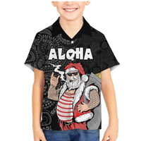 Hawaii Aloha Santa Claus Funny Polynesian Tattoo Family Matching Mermaid Dress and Hawaiian Shirt Black Color LT03 Son's Shirt Black - Polynesian Pride