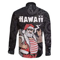 Hawaii Aloha Santa Claus Funny Polynesian Tattoo Family Matching Puletasi and Hawaiian Shirt Black Color