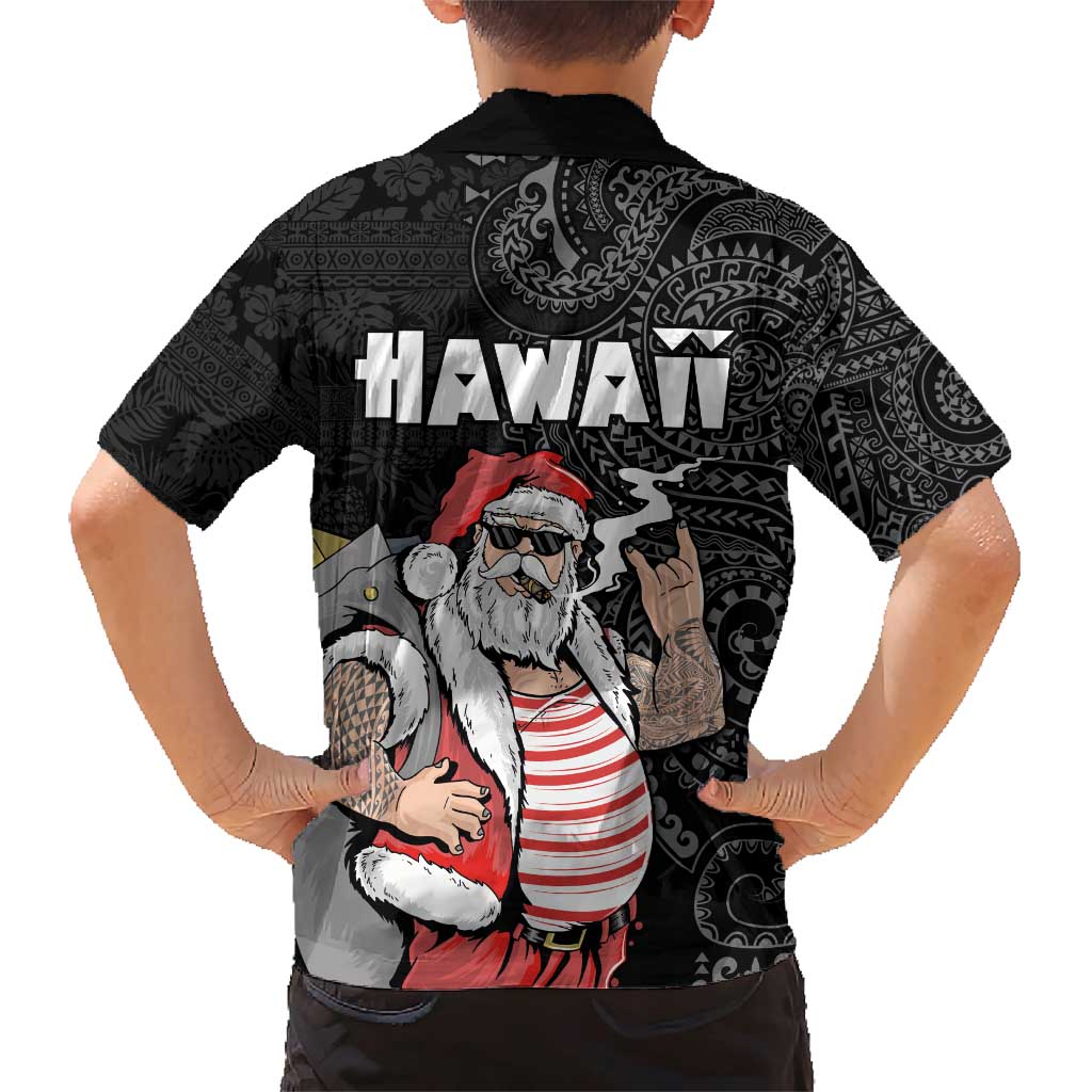 Hawaii Aloha Santa Claus Funny Polynesian Tattoo Family Matching Short Sleeve Bodycon Dress and Hawaiian Shirt Black Color LT03 - Polynesian Pride