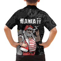 Hawaii Aloha Santa Claus Funny Polynesian Tattoo Family Matching Summer Maxi Dress and Hawaiian Shirt Black Color LT03 - Polynesian Pride