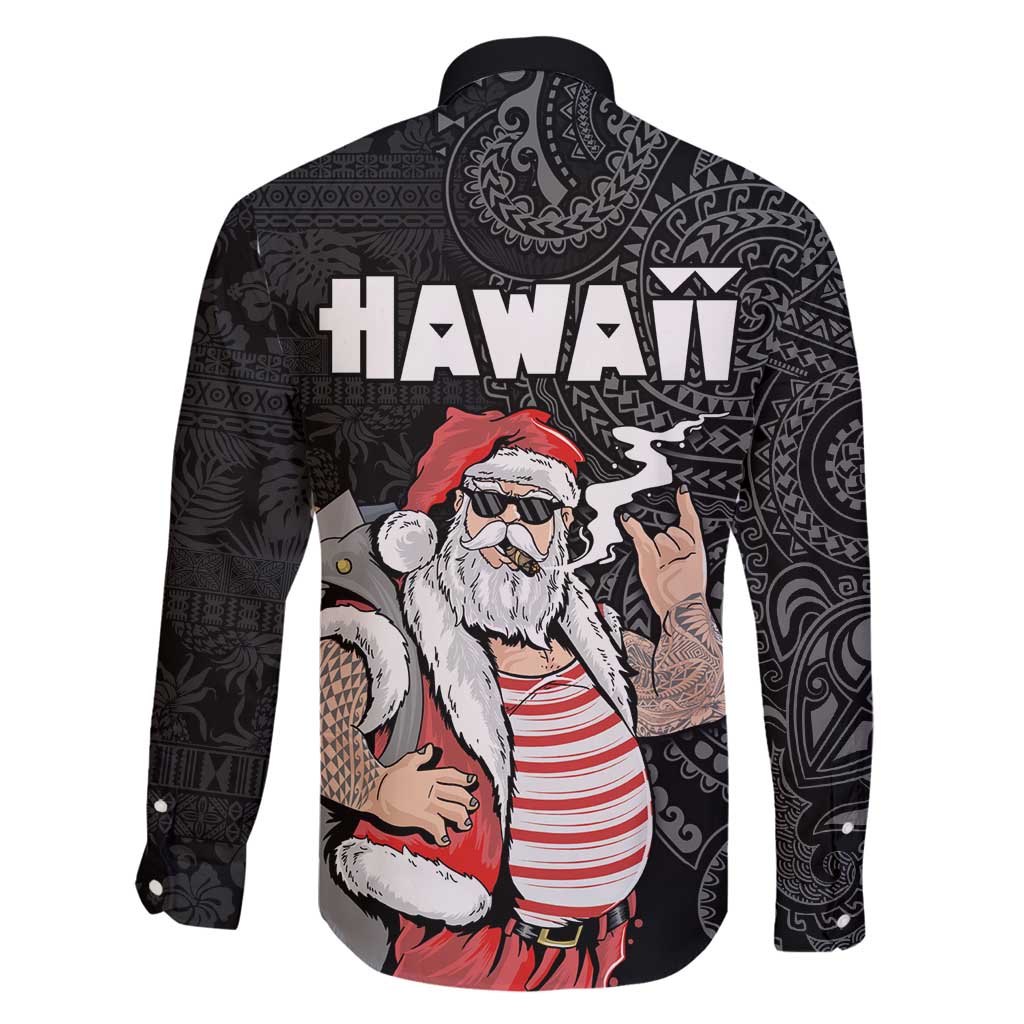 Hawaii Aloha Santa Claus Funny Polynesian Tattoo Family Matching Summer Maxi Dress and Hawaiian Shirt Black Color LT03 - Polynesian Pride