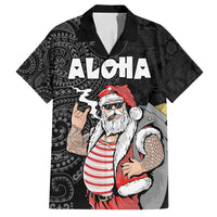 Hawaii Aloha Santa Claus Funny Polynesian Tattoo Family Matching Tank Maxi Dress and Hawaiian Shirt Black Color LT03 Dad's Shirt - Short Sleeve Black - Polynesian Pride