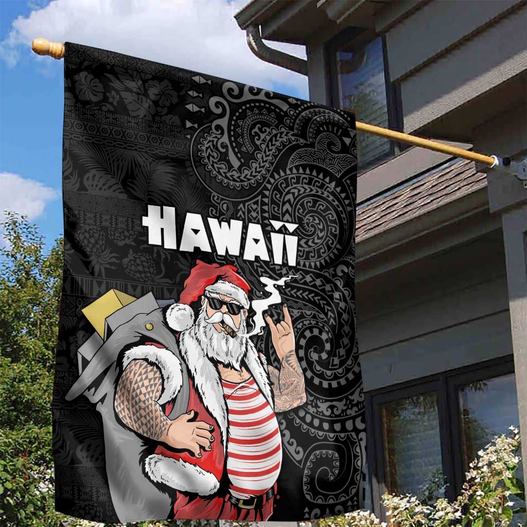 Hawaii Aloha Santa Claus Funny Polynesian Tattoo Garden Flag Black Color LT03 - Polynesian Pride
