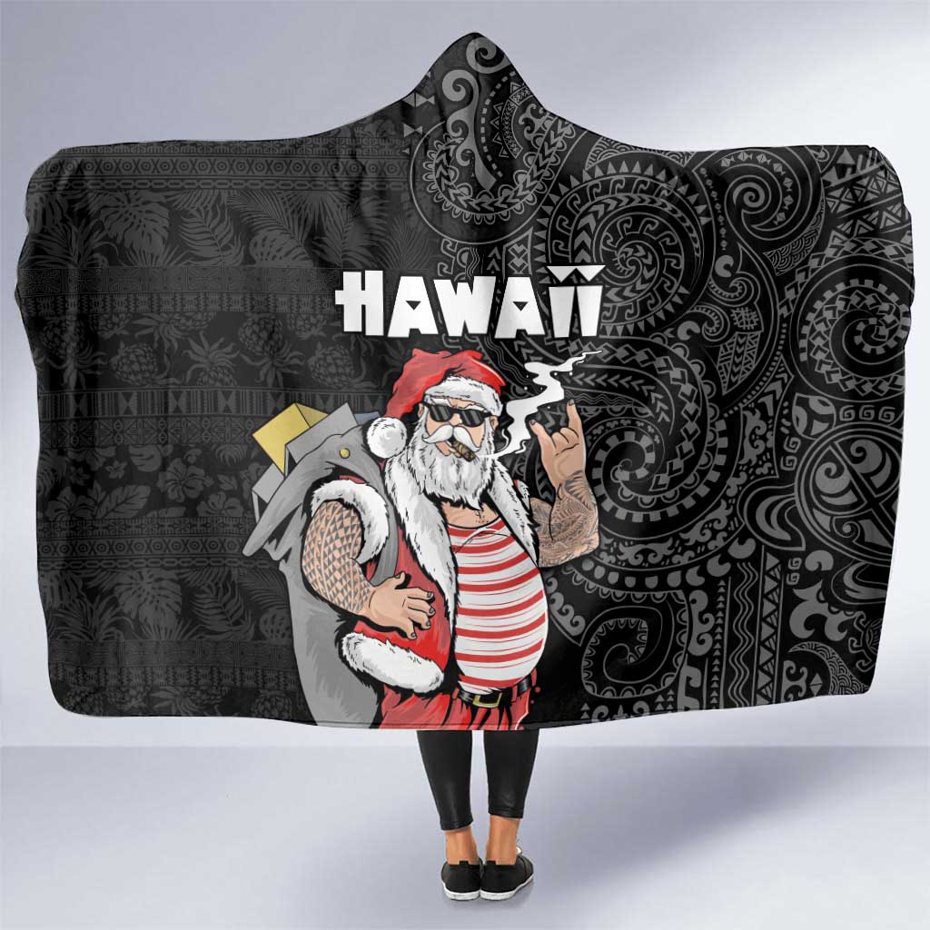 Hawaii Aloha Santa Claus Funny Polynesian Tattoo Hooded Blanket Black Color LT03 One Size Black - Polynesian Pride