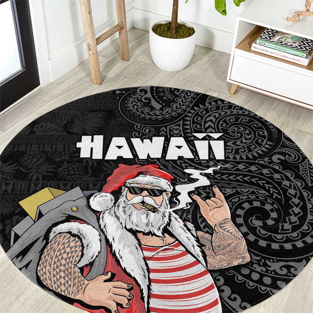 Hawaii Aloha Santa Claus Funny Polynesian Tattoo Round Carpet Black Color LT03 Black - Polynesian Pride