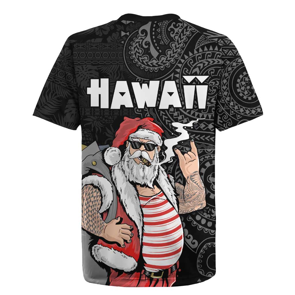 Hawaii Aloha Santa Claus Funny Polynesian Tattoo Rugby Jersey Black Color