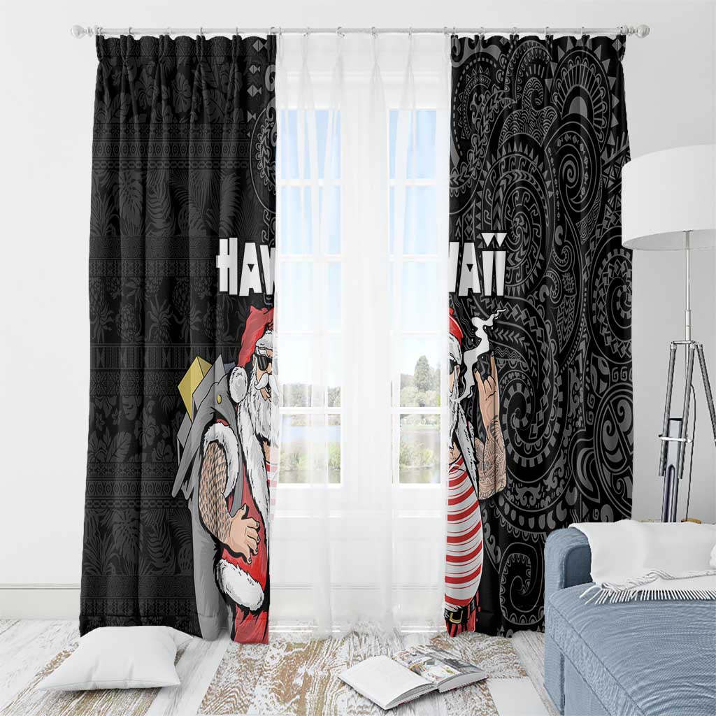 Hawaii Aloha Santa Claus Funny Polynesian Tattoo Window Curtain Black Color LT03 - Polynesian Pride