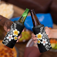 Hawaiian Hibiscus and Plumeria Polynesian Tribal Tattoo 4 in 1 Can Cooler Tumbler Black Color