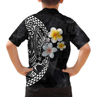 Hawaiian Hibiscus and Plumeria Polynesian Tribal Tattoo Family Matching Off Shoulder Short Dress and Hawaiian Shirt Black Color LT03 - Polynesian Pride