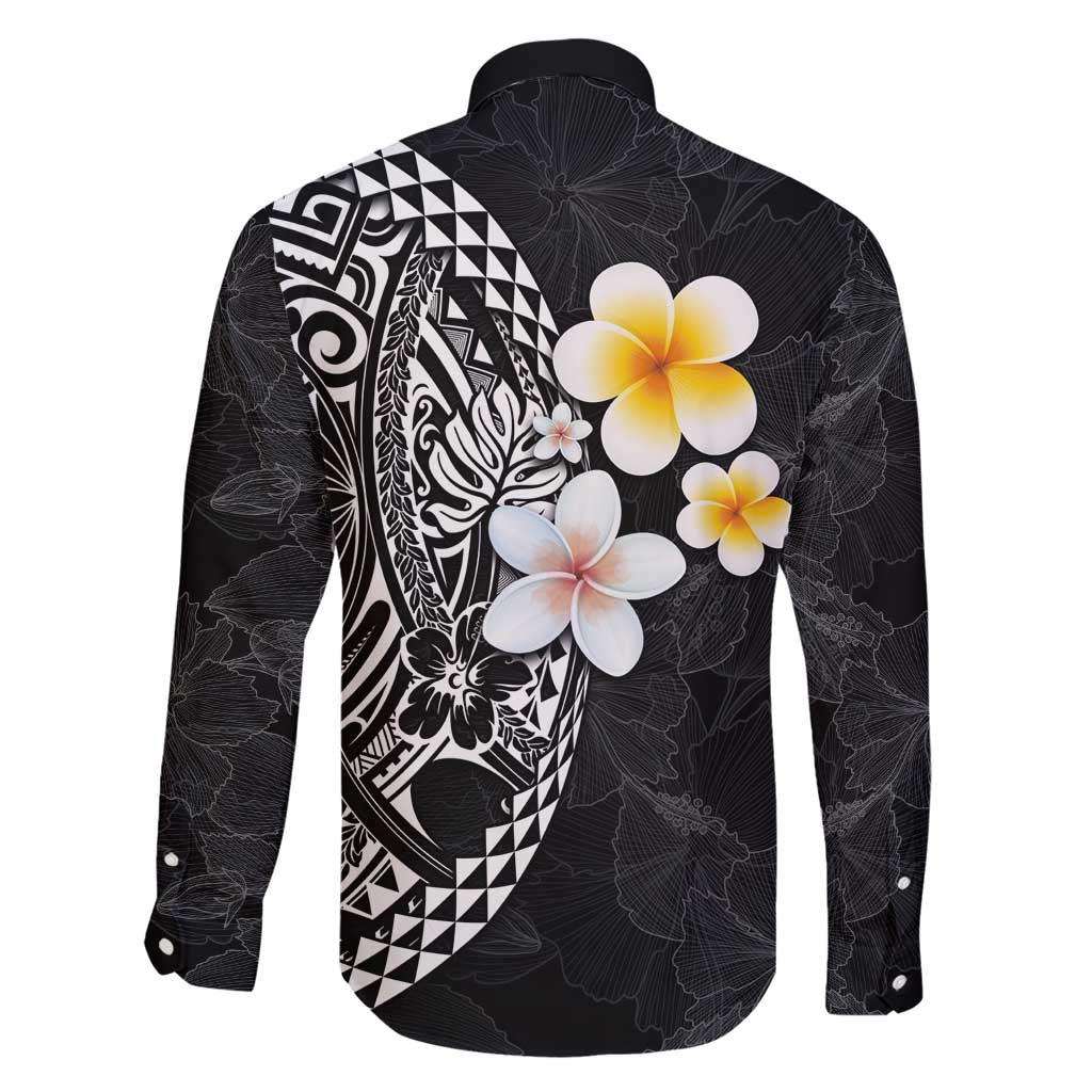 Hawaiian Hibiscus and Plumeria Polynesian Tribal Tattoo Family Matching Short Sleeve Bodycon Dress and Hawaiian Shirt Black Color LT03 - Polynesian Pride