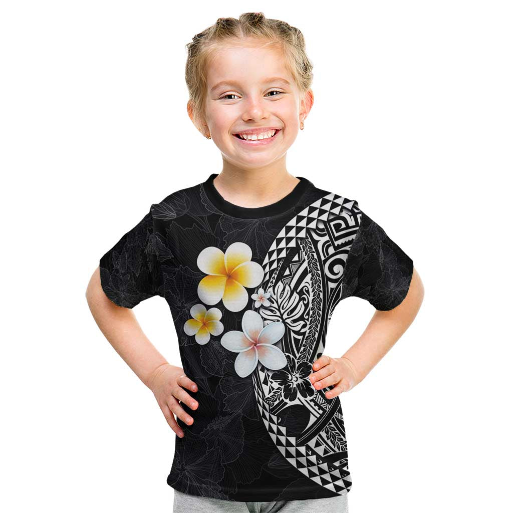Hawaiian Hibiscus and Plumeria Polynesian Tribal Tattoo Kid T Shirt Black Color LT03 Black - Polynesian Pride