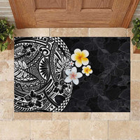 Hawaiian Hibiscus and Plumeria Polynesian Tribal Tattoo Rubber Doormat Black Color